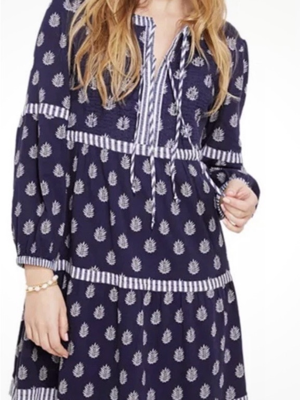 Vineyard Vines Navy and White Tie-Front Block Print Dress